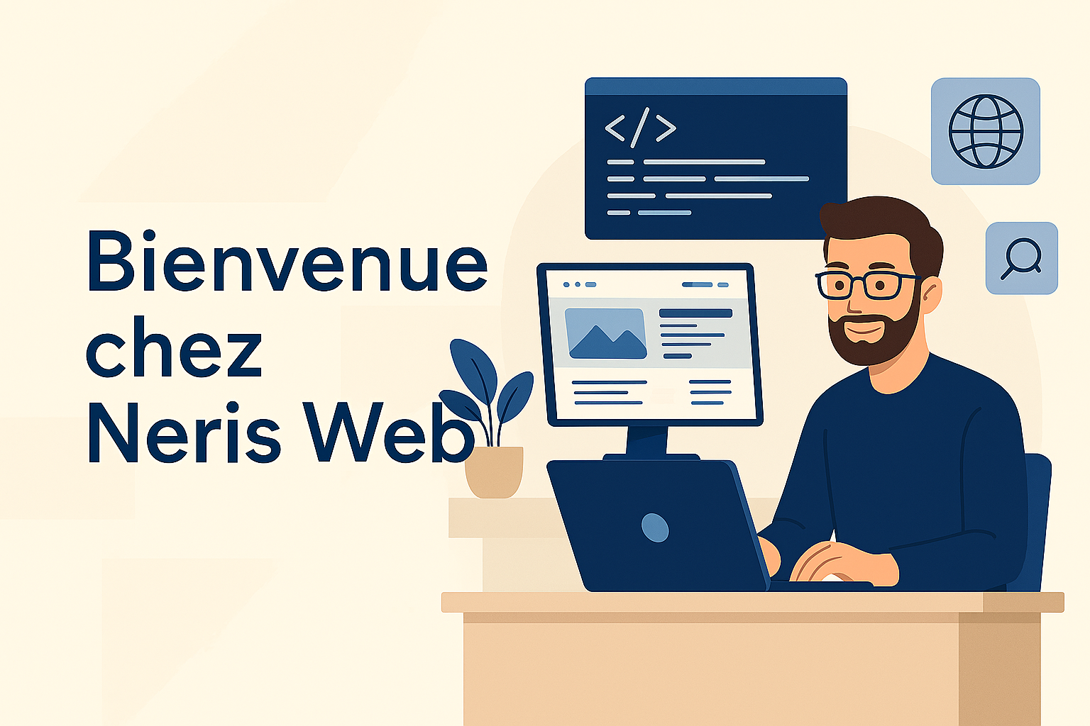 Illustration développeur web Neris Web créant des sites modernes